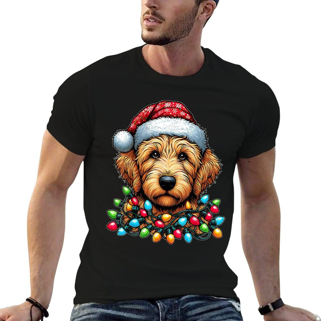 Golden Doodle Goldendoodle Christmas Hat Xmas  Oversized Silhouette T-Shirt