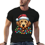 Golden Doodle Goldendoodle Christmas Hat Xmas  Oversized Silhouette T-Shirt