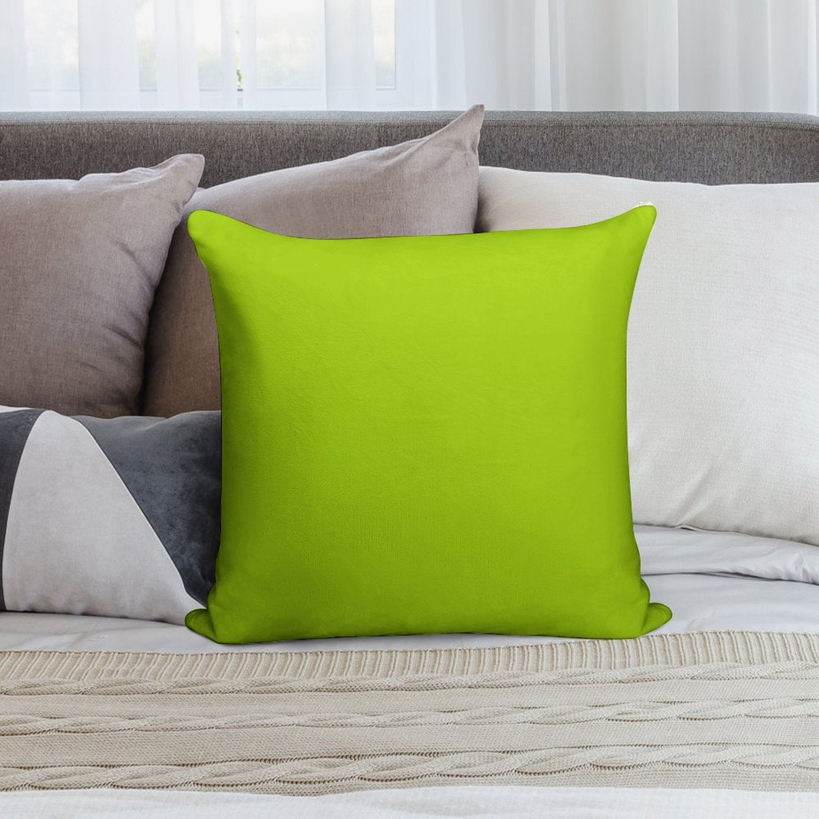 EXCLUSIVE TO OZCUSHIONS - VERY VIVID LIME GREEN -SOLID PLAIN GREEN COLOR Soft Fade-Resistant Throw Pillow