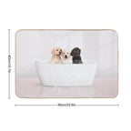 Three Puppies in Modern Bathtub Pink Print, Puppy Golden Retriever, Puppy Bathing, Animals in Bathtub Art by Synplus  Non-Slip Bath Mat