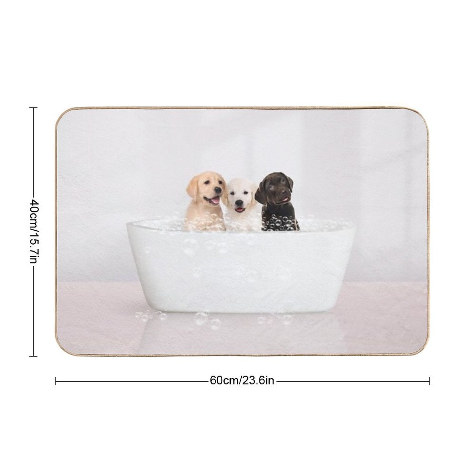 Three Puppies in Modern Bathtub Pink Print, Puppy Golden Retriever, Puppy Bathing, Animals in Bathtub Art by Synplus  Non-Slip Bath Mat