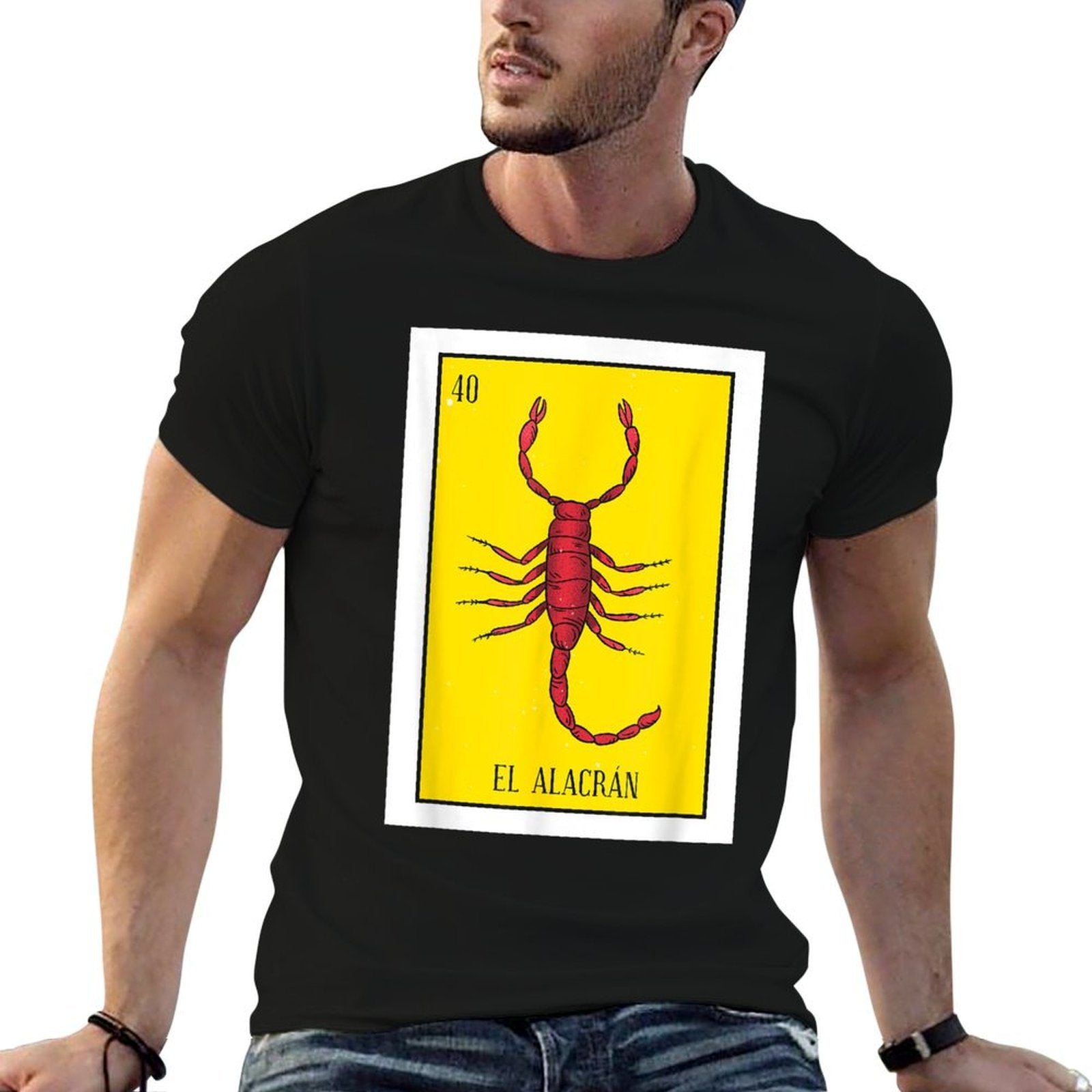 El Alacran Lottery Gift The Scorpion Card Mexican Lottery Premium  Rolled Sleeves T-Shirt