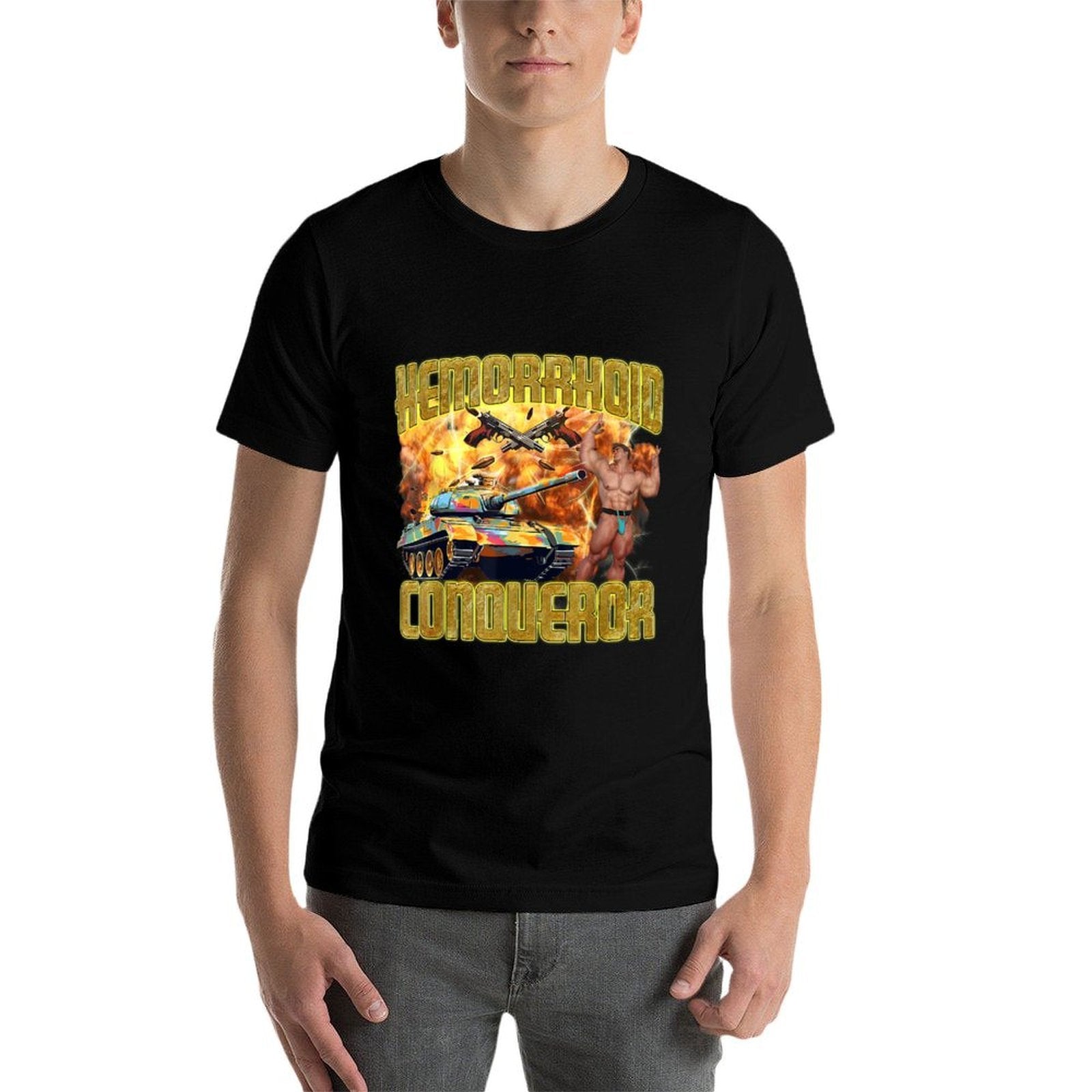 Mens Womens Hemorrhoid Conqueror Funny Weird Dank Meme  Easy-care T-Shirt