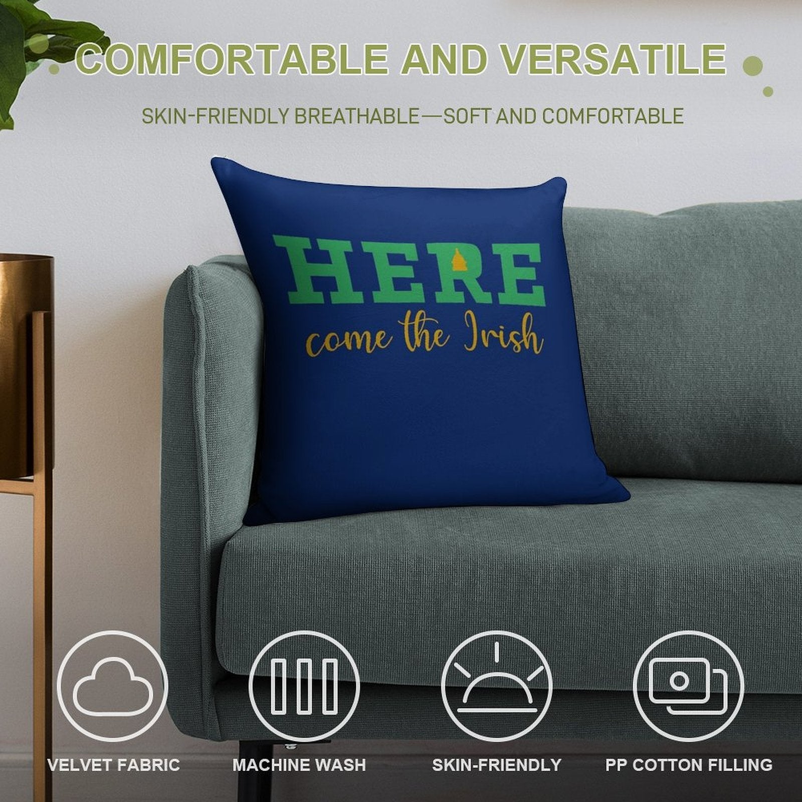 HERE Come The Irish Soft Skin-Friendly Throw Pillow