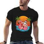 Funny Christmas in July Flamingo Santa  Tagless Design T-Shirt