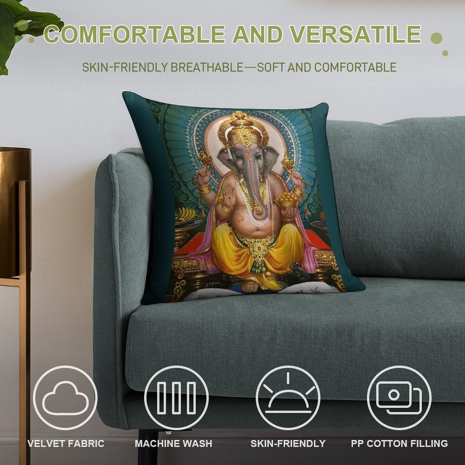 Lord Ganesha Indian Hindu Oriental Art Spiritual Soft Ultra-Soft Texture Throw Pillow