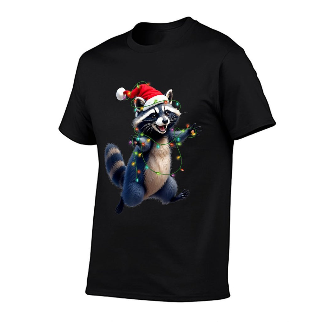 Funny Racoon Santa Hat Christmas Tree Lights Xmas PJS Kids  Graphic-printed T-Shirt