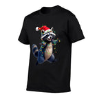 Funny Racoon Santa Hat Christmas Tree Lights Xmas PJS Kids  Graphic-printed T-Shirt