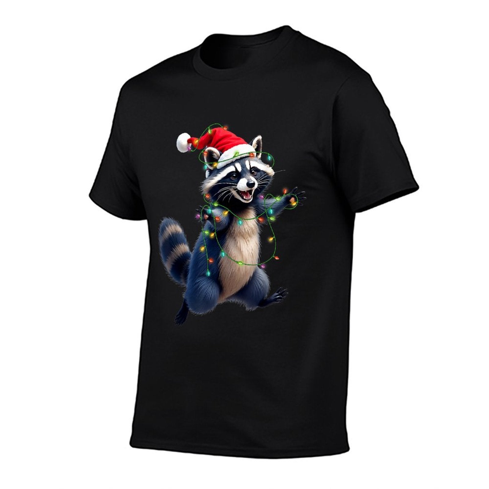 Funny Racoon Santa Hat Christmas Tree Lights Xmas PJS Kids  Graphic-printed T-Shirt