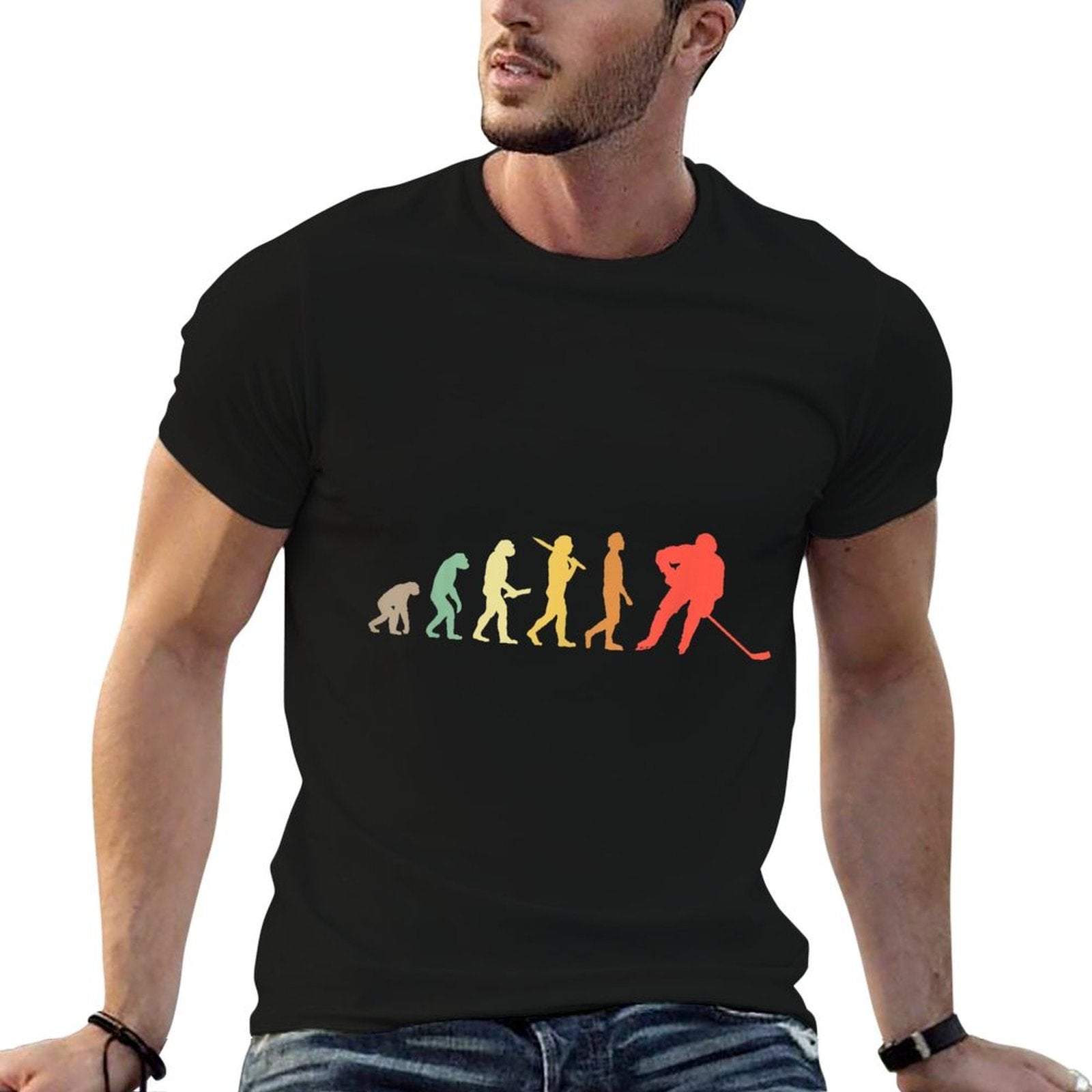 Retro Ice Hockey Evolution Gift For Ice Hockey Players  Slim-fit Cut T-Shirt