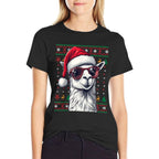 Llama Santa Hat Ugly Christmas Funny Holiday Llama Lover  Cotton T-Shirt