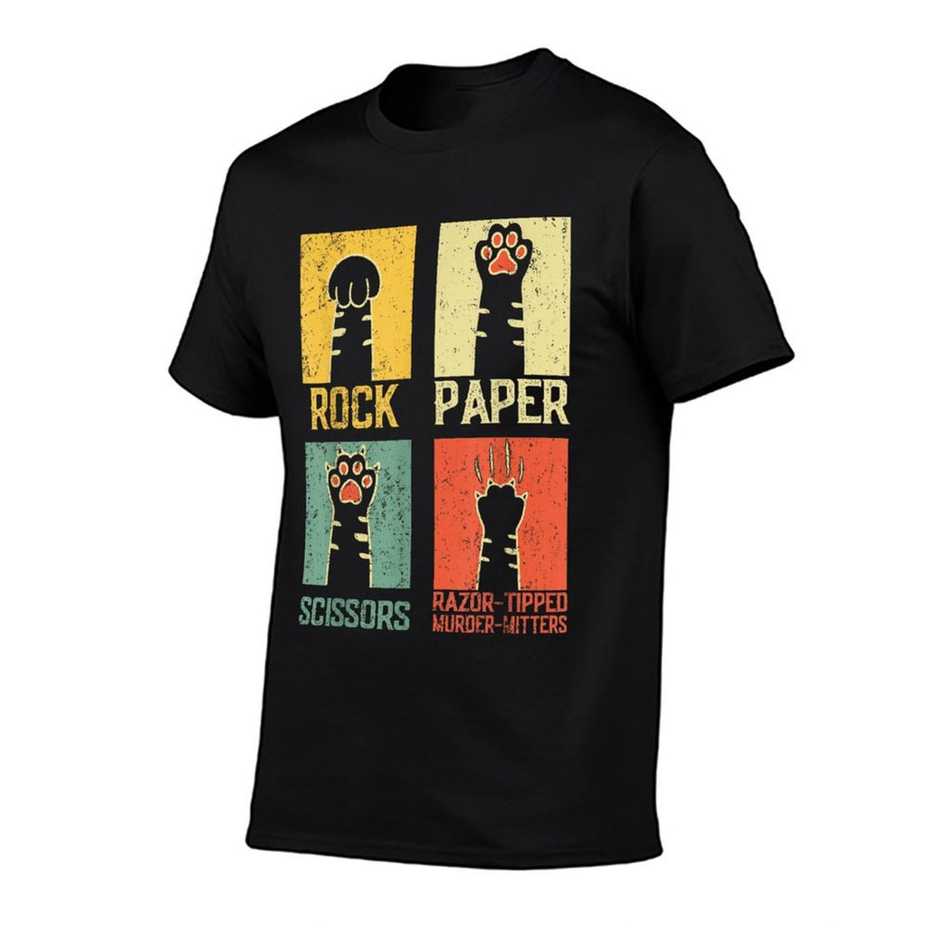 Retro Rock Paper Scissors Hand Game Cute Paw Humor Cat Meme for Men Women  Breathable T-Shirt