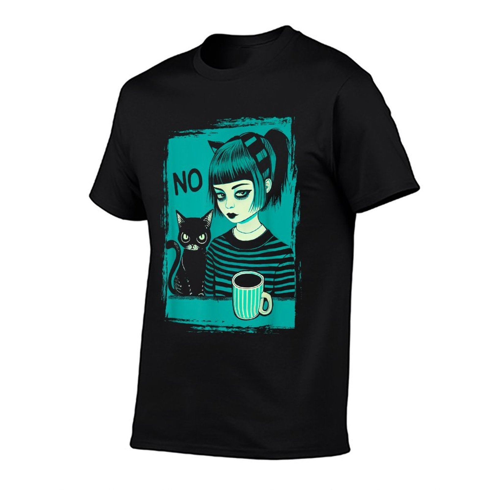 Dark At Heart Punk Goth Girl Says No With Cat And Coffee  Vintage-inspired T-Shirt