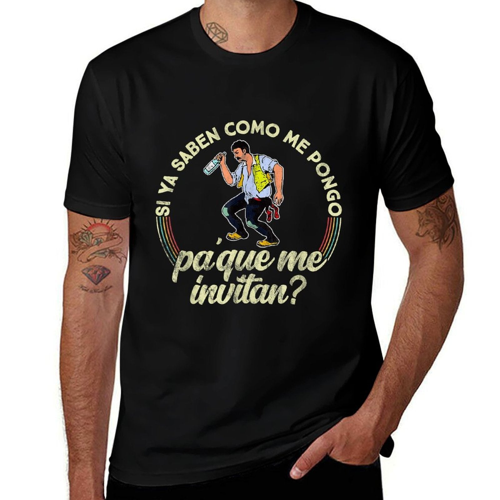 Si Ya Saben Como Me Pongo Pa Que Me Invitan - Funny  Ribbed Collar T-Shirt