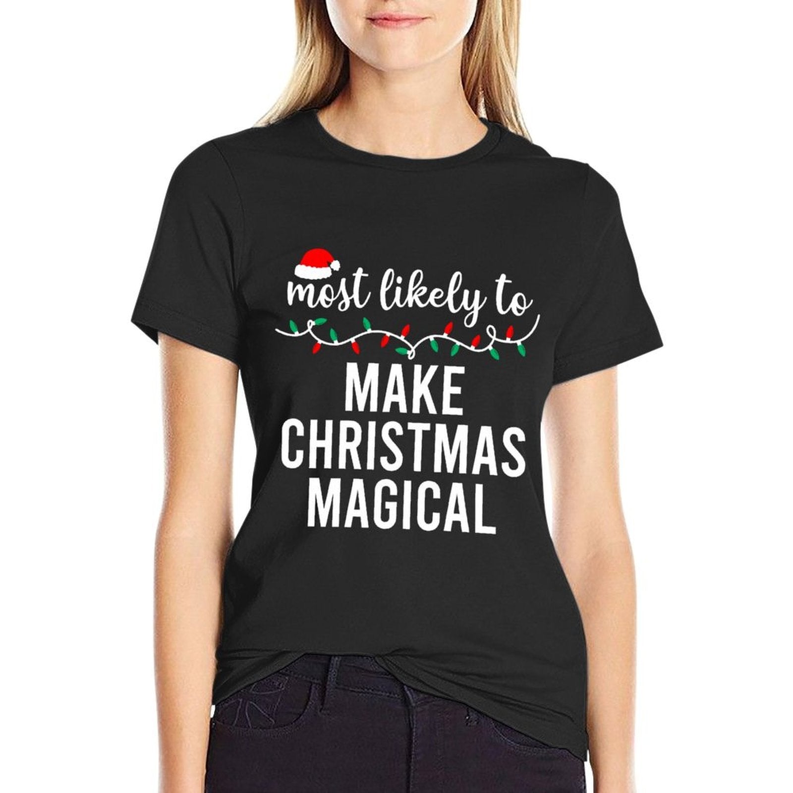 Most Likely to Christmas Matching Family Pajamas Funny  Oversized Silhouette T-Shirt