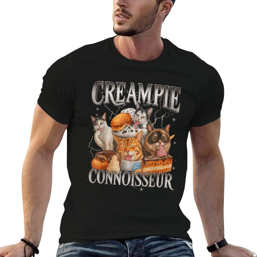 Creampie Connoisseur Raunchy Funny Cat Meme Adult Humor  Ribbed Collar T-Shirt