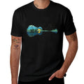 Guitar Lake Reflections Night Sky And Moon Guitar  Slim-fit Cut T-Shirt