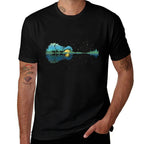Guitar Lake Reflections Night Sky And Moon Guitar  Slim-fit Cut T-Shirt