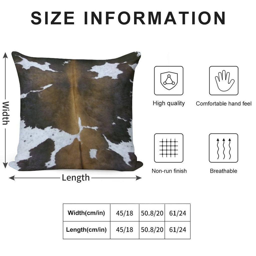 Brown Cowhide Soft Short Plush Fabric Throw Pillow