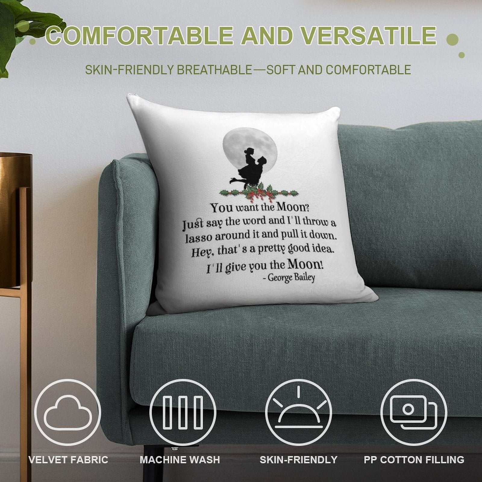 George Lassos The Moon Soft Warmth Comfort Throw Pillow