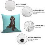 Sproodle  Cute Dog Art  Turquoise Background Soft Reinforced Edging Throw Pillow