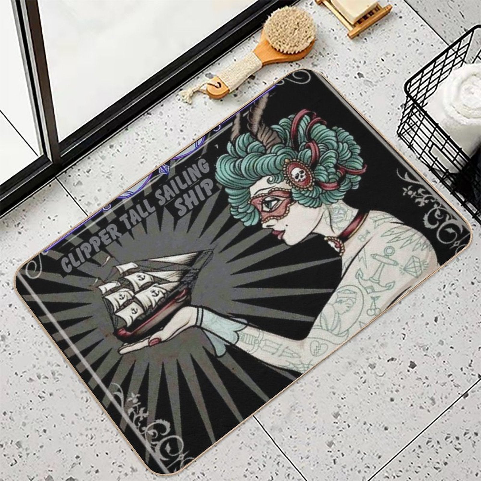 AMAZING TATTOOED LADY  Vintage Colorful Art Advertising  Print  Long-Lasting Bath Mat