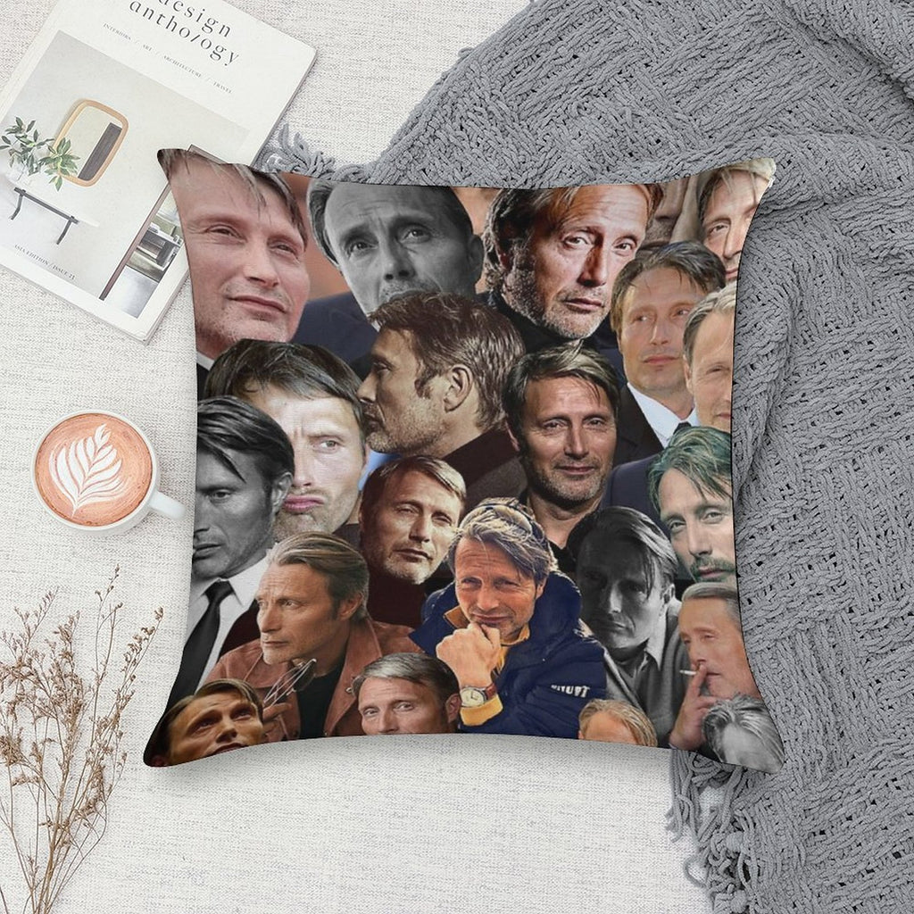 Mads Mikkelsen Photo Collage Soft Easy Maintenance Throw Pillow
