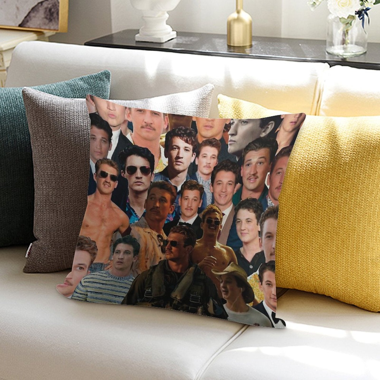 Miles Teller Photo Collage Soft Shrink-Resistant Throw Pillow