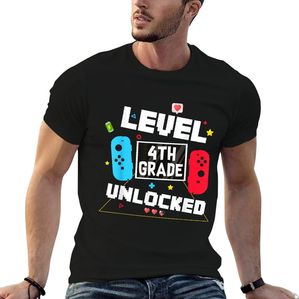 Hello 4th Grade Level Unlocked Video Game Back to School Boy  Relaxed-fit T-Shirt