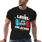 Hello 4th Grade Level Unlocked Video Game Back to School Boy  Relaxed-fit T-Shirt