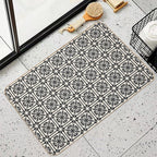 Nouveau Spanish Tile Pattern in Black And Almond Cream  Non-Slip Bath Mat