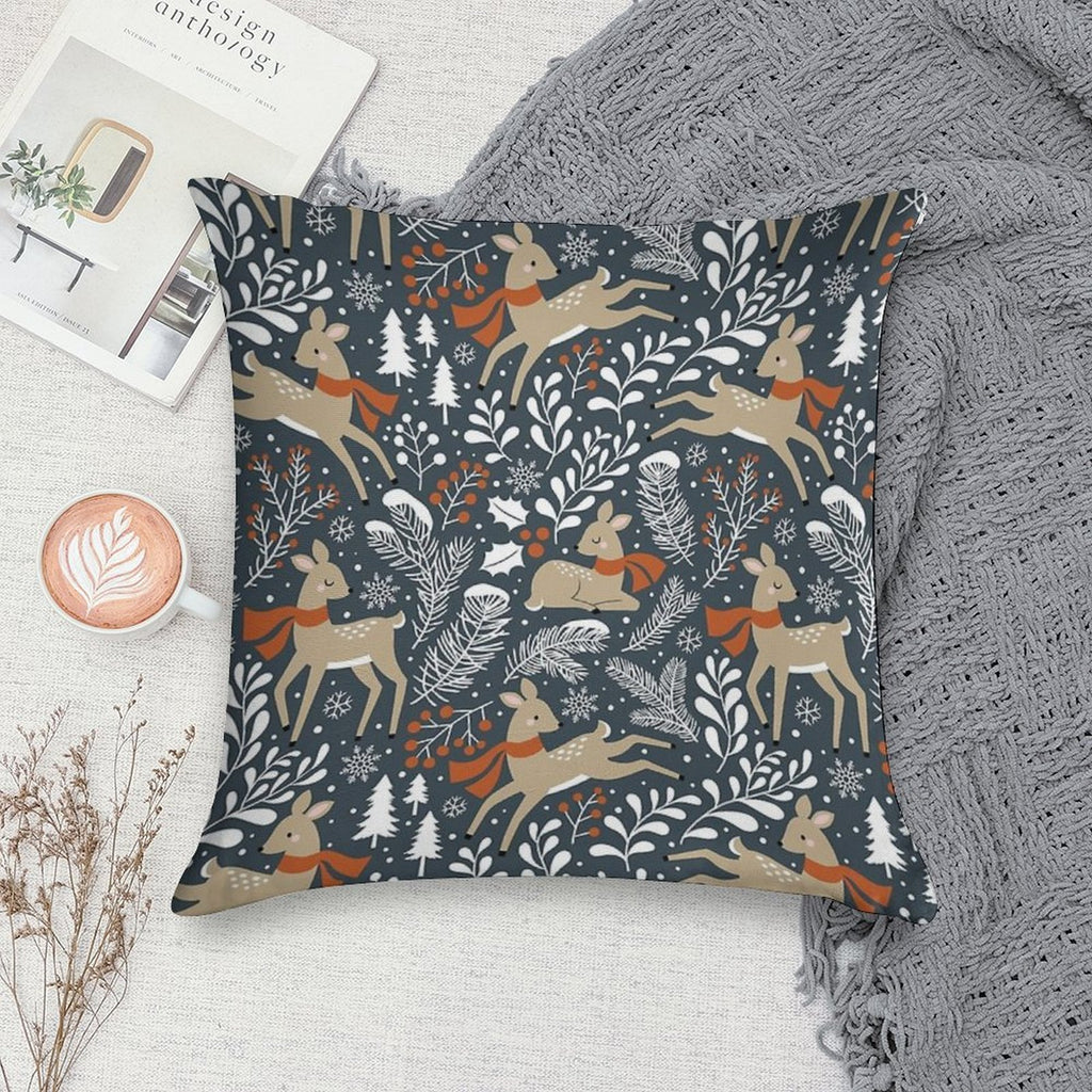 Winter Deer  Dark Grey Soft Warmth Comfort Throw Pillow