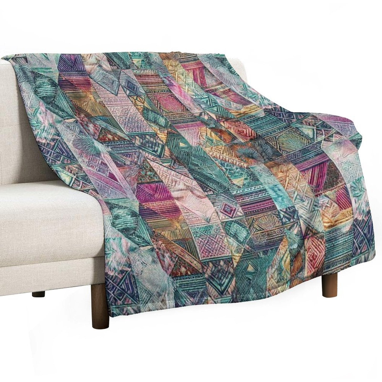 Retro Hippie Patchwork Versatility Throw Blanket