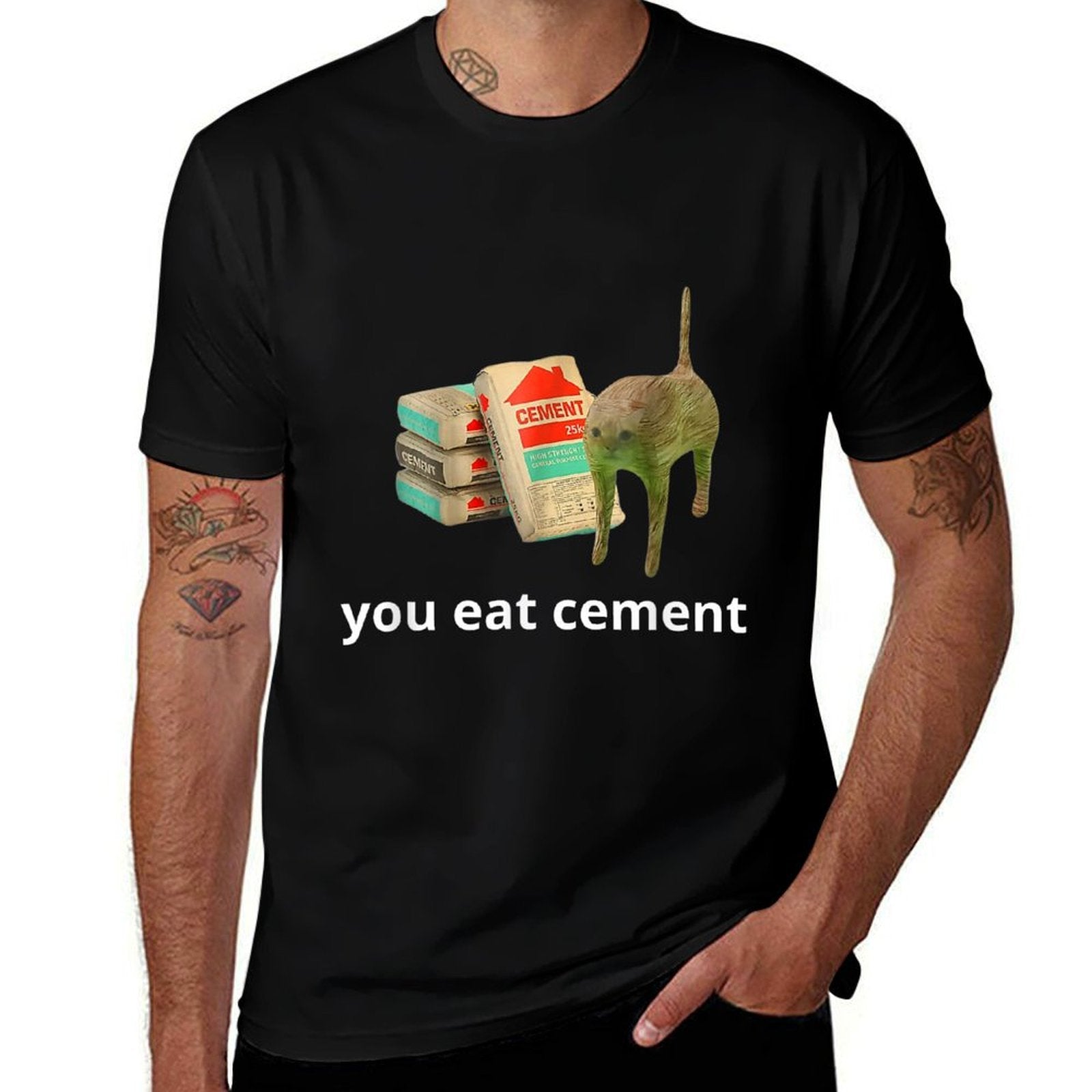 I Eat Cement Cursed Cat Funny Oddly Specific Dank Meme  Durable T-Shirt