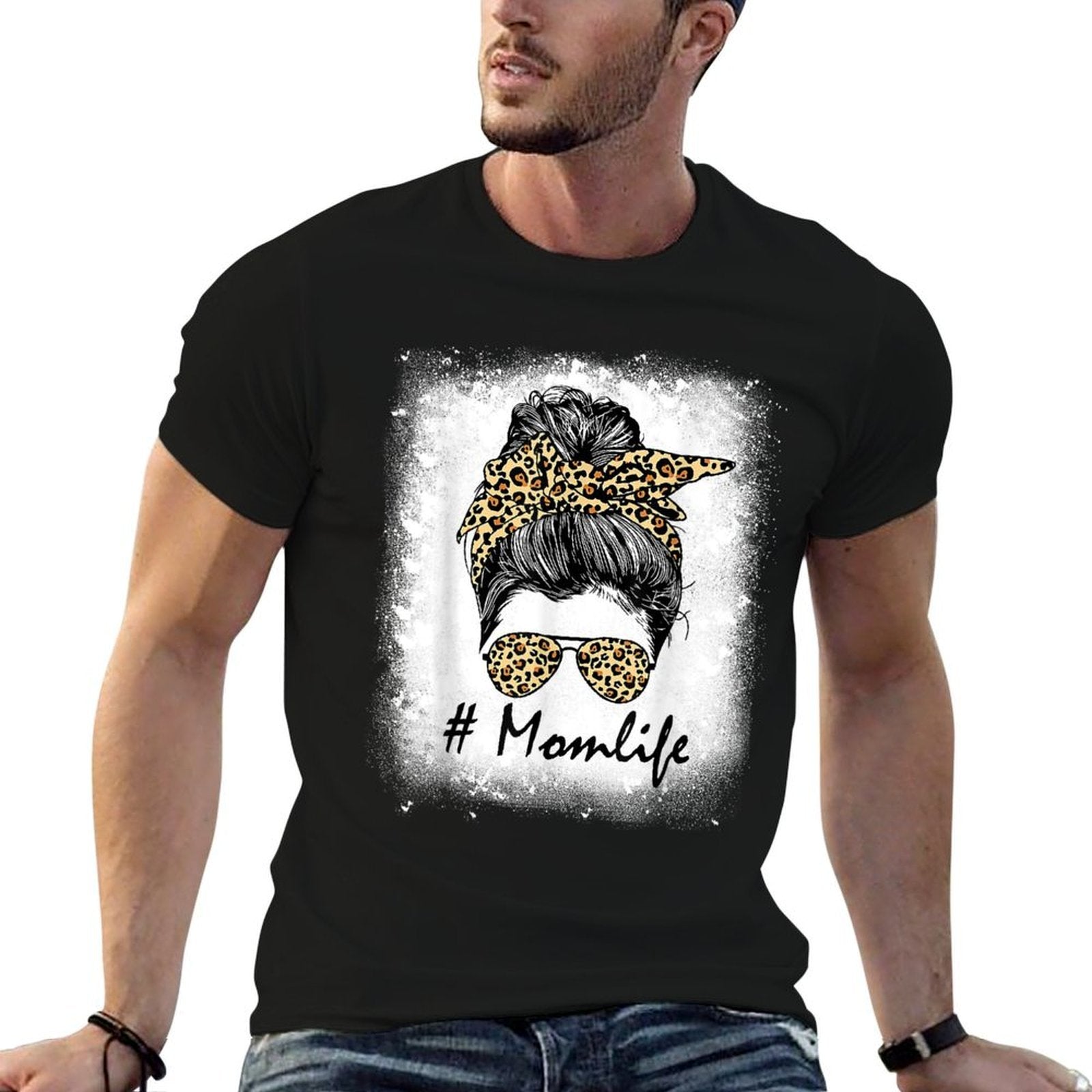 Mom Life Bleached Mom Life Leopard Messy Bun  Breathable T-Shirt