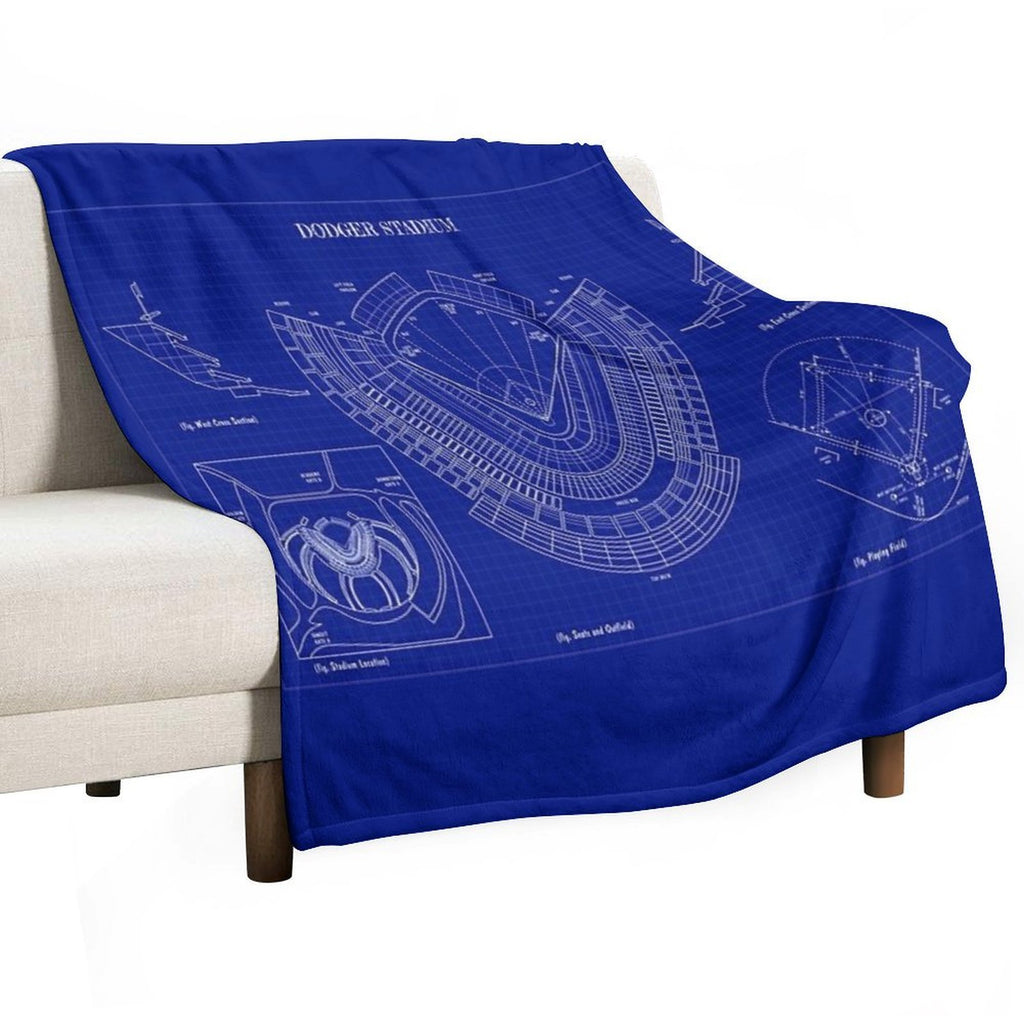 Dodger Stadium (Blueprint-Dark Blue) Travel-friendly Throw Blanket