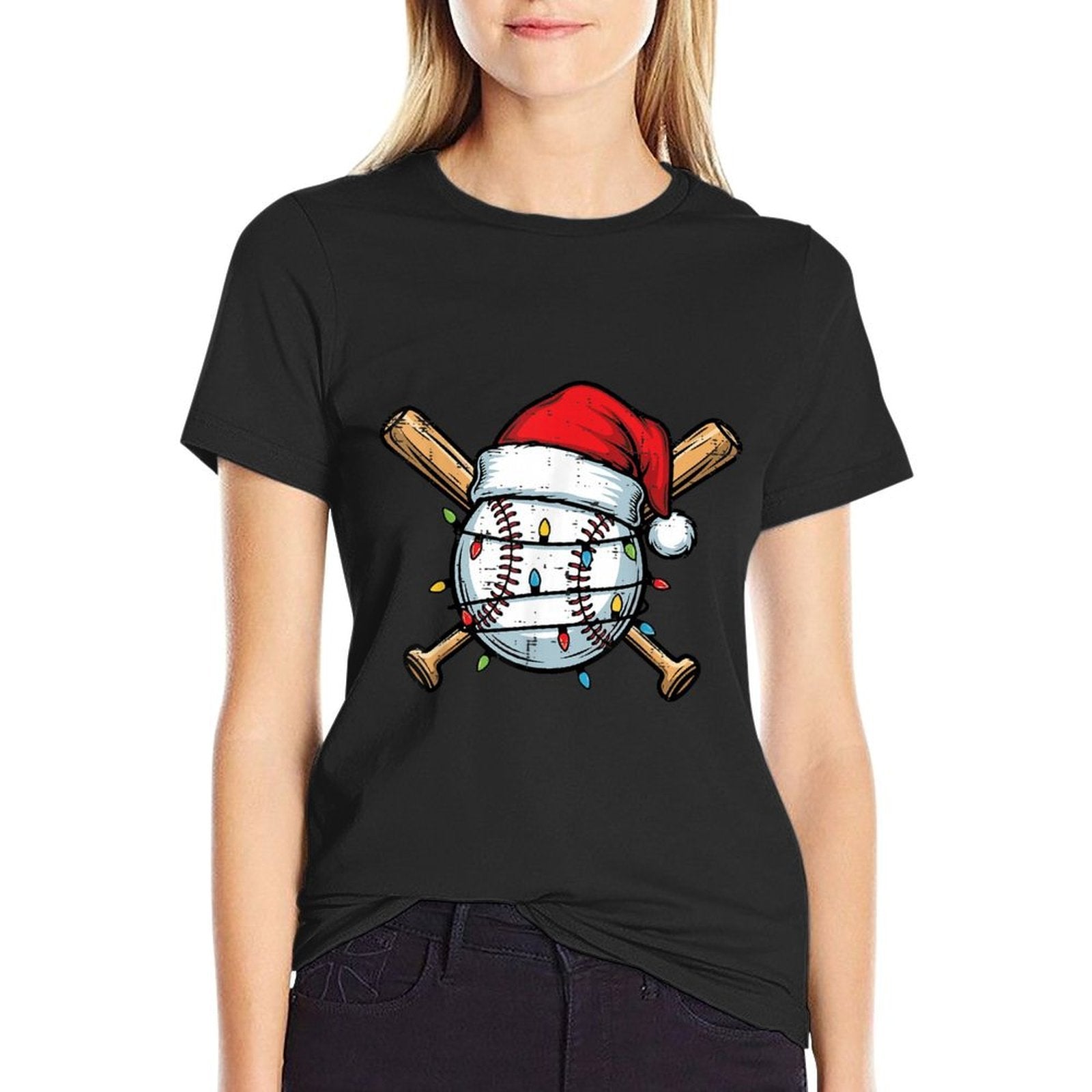 Christmas Baseball Ball Santa Hat Xmas Sports Men Boys Kids  Cotton T-Shirt