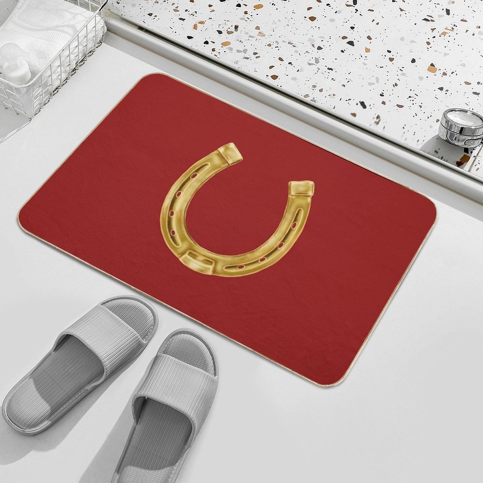 Cowboy Luck Horseshoe Art  Easy Maintenance Bath Mat