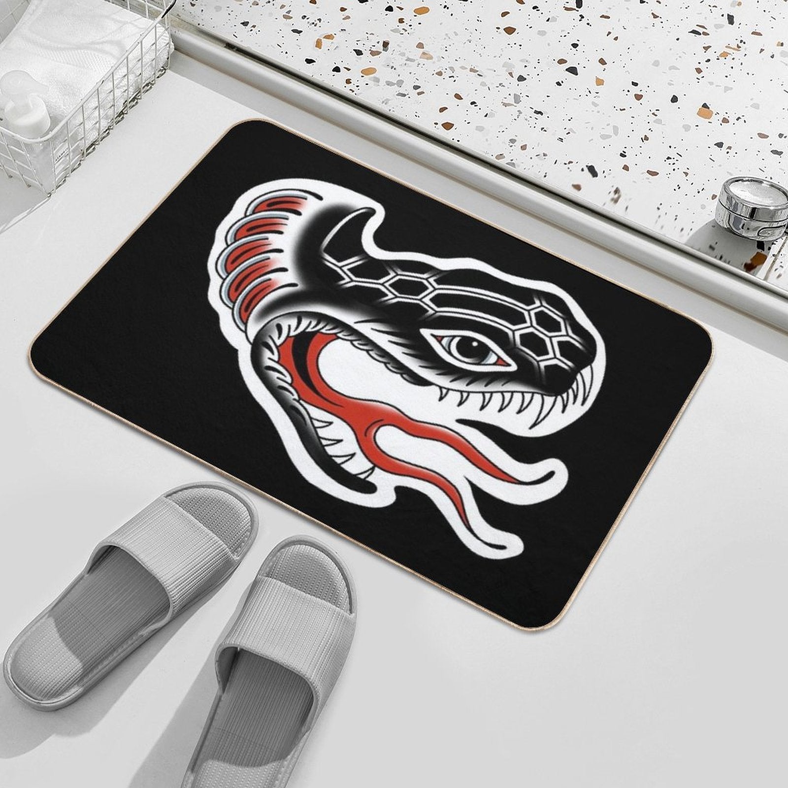 Snake Traditional Tattoo Flash  Pet-Safe Bath Mat