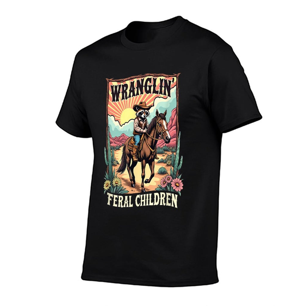 Vintage Wranglin Feral Children Raccoon Meme 90s Western  Wrinkle-resistant T-Shirt