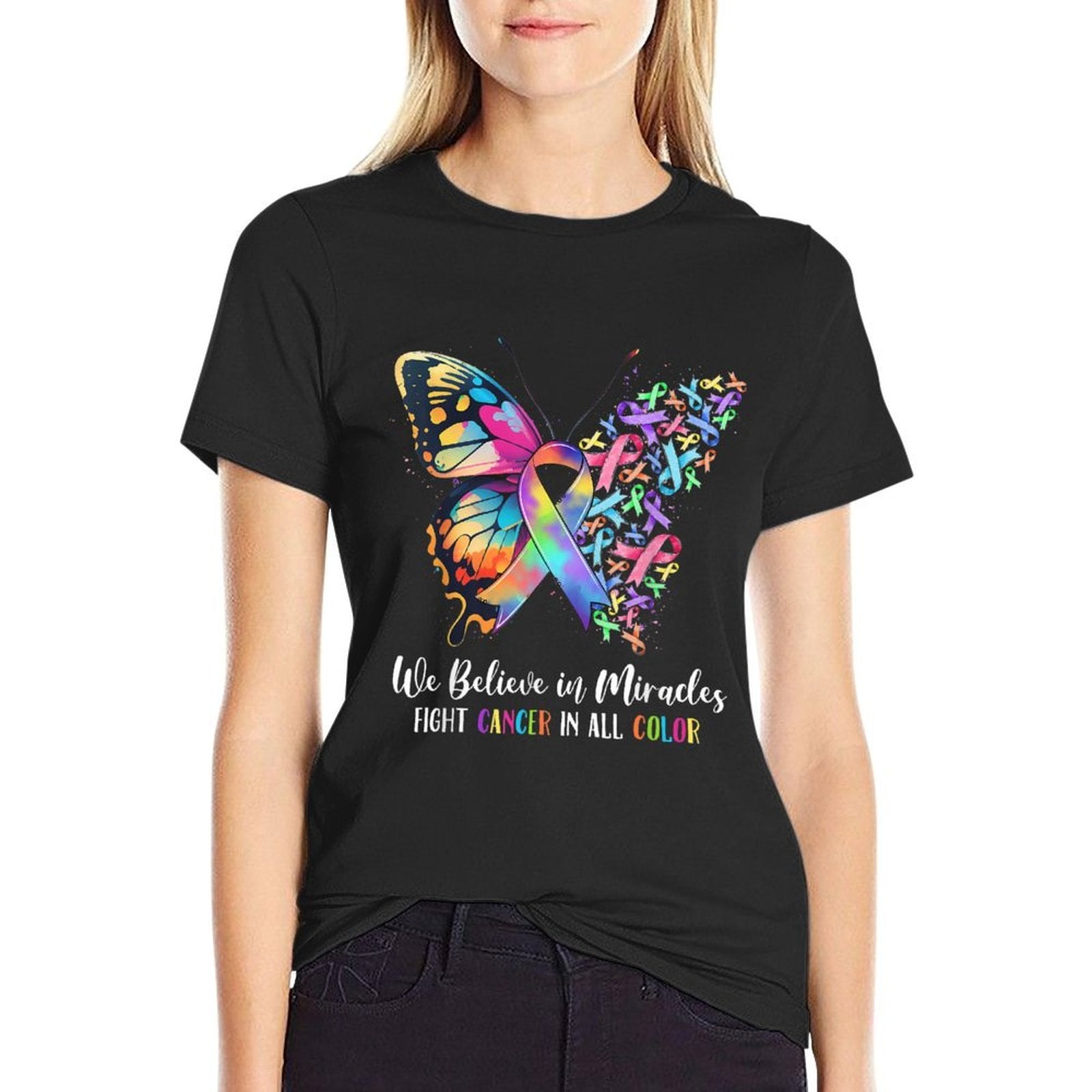 We Believe in Miracles Fight In All Color Support The Cancer  Polyester Blend T-Shirt