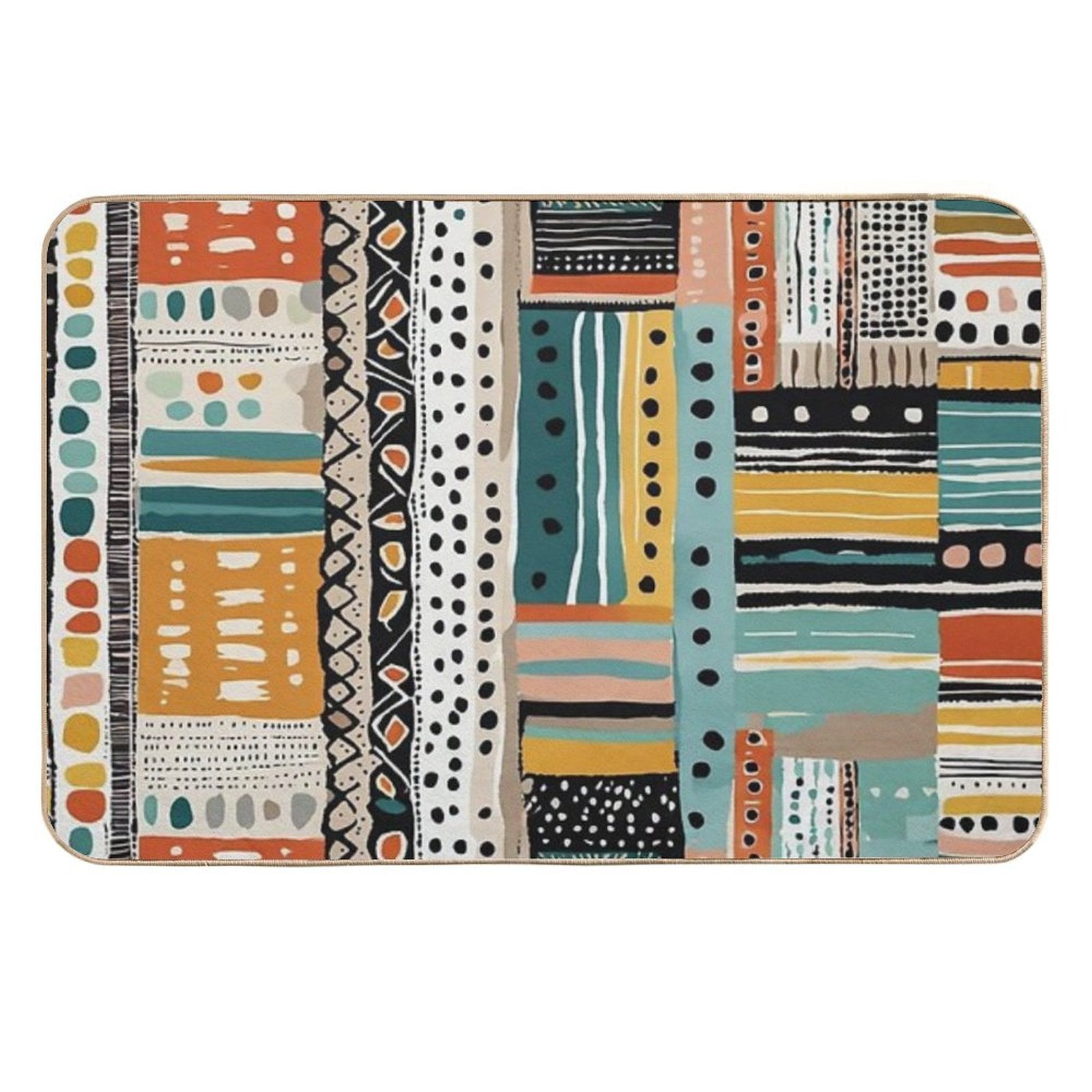 Traditional Kilim Indian Pattern, Ethnic Geometric Abstract Scandinavian Design in Watercolor Painting  Versatile Bath Mat
