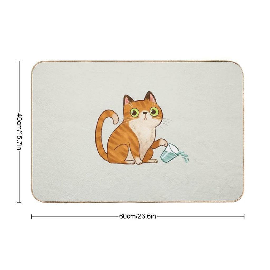 Cat Tipping Glass  Stain-Proof Bath Mat