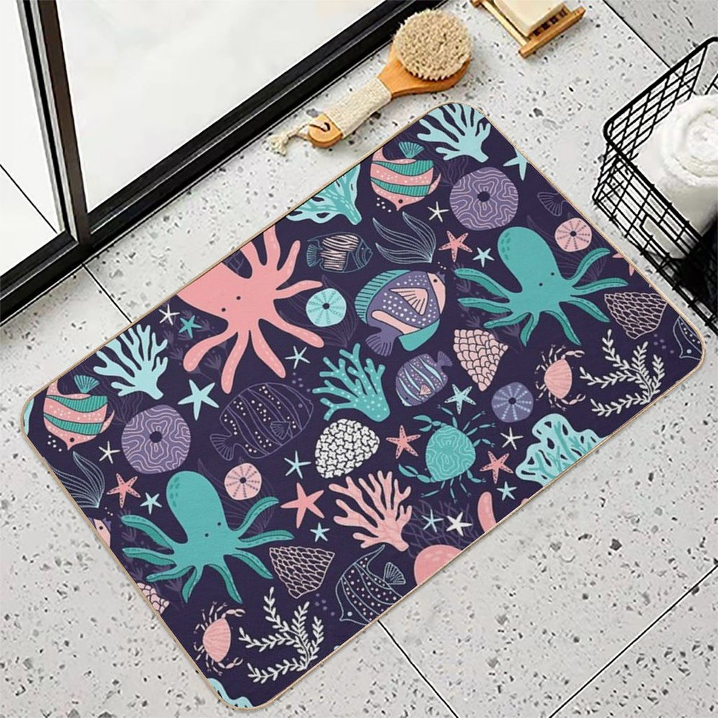 Ocean Animals Fish Coral Octopus Coastal  Long-Lasting Bath Mat