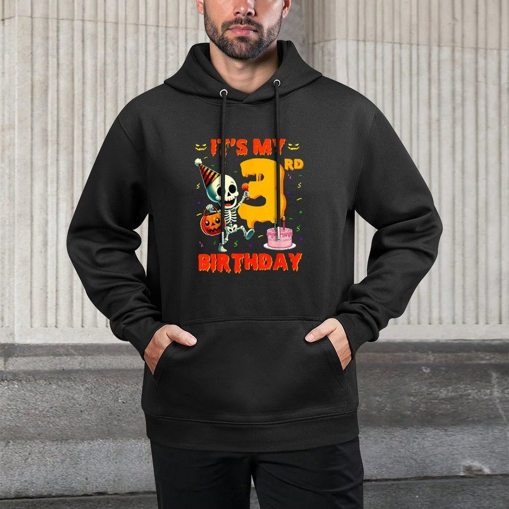 Kids Boo It's My 3rd Birthday Halloween Skeleton 3 Years Old Shape Retention Hoodie