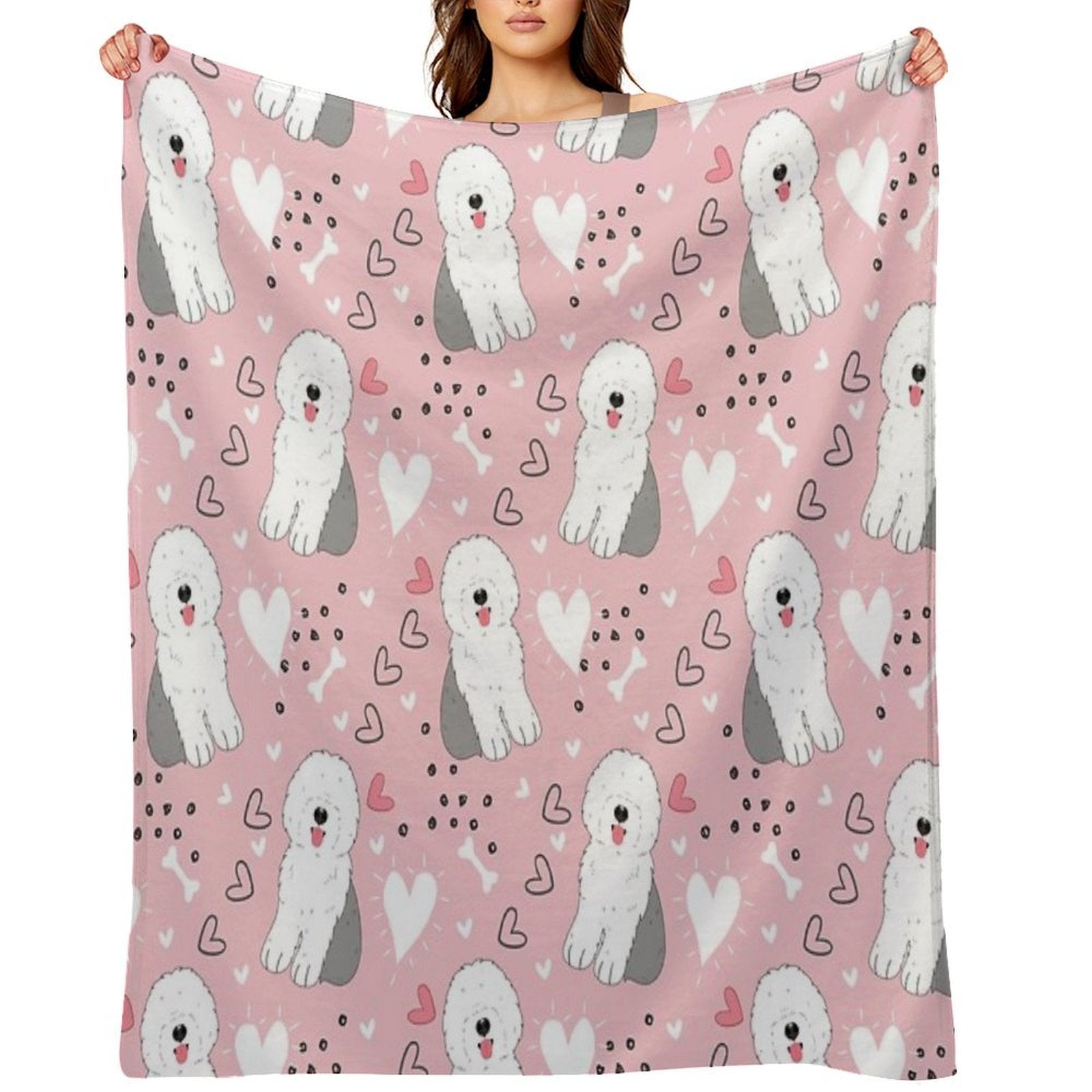 Cute Grey Gray And White Old English Sheepdog Puppy Gift-ready Throw Blanket