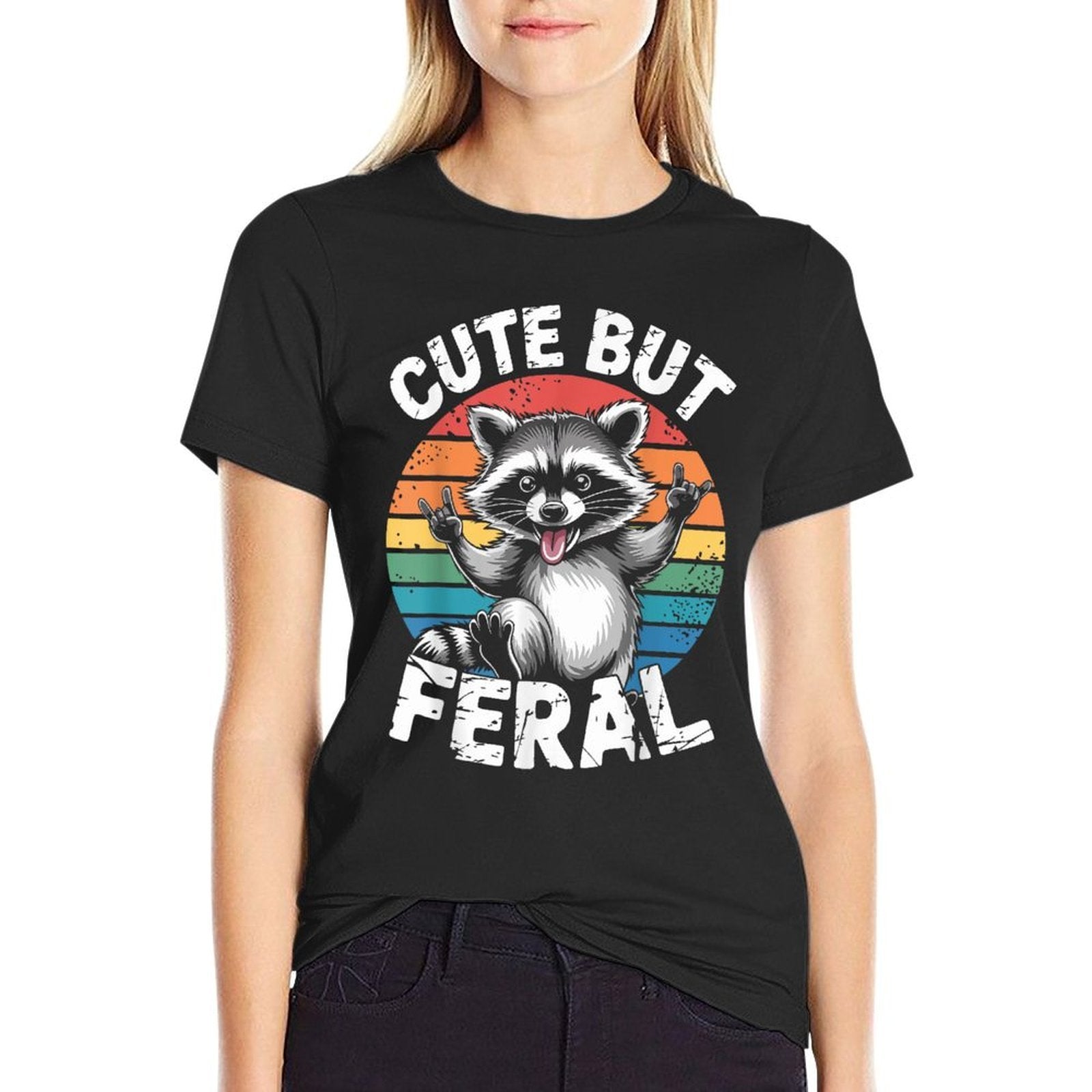 Cute But Feral Toddler Funny Raccoon Racoon Kids Feral Child  Easy-care T-Shirt