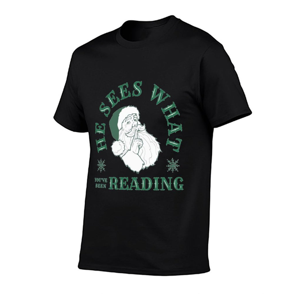 Book Lover Reader Christmas He Sees What Youve Been Reading Funny Bookish Christmas Sweatshirt Grey Medium  Tagless Design T-Shirt