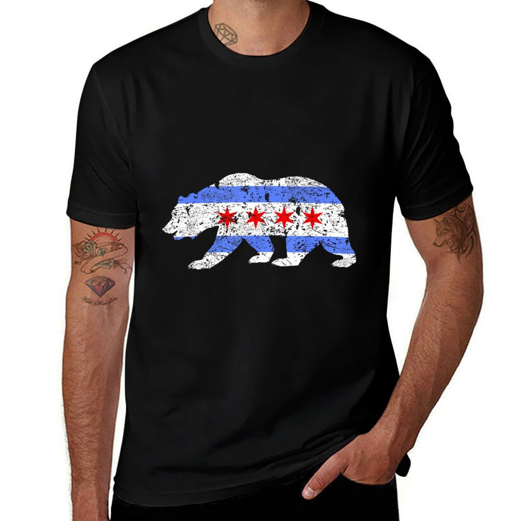 Chicago City Distressed Bear Gift  Heathered Texture T-Shirt