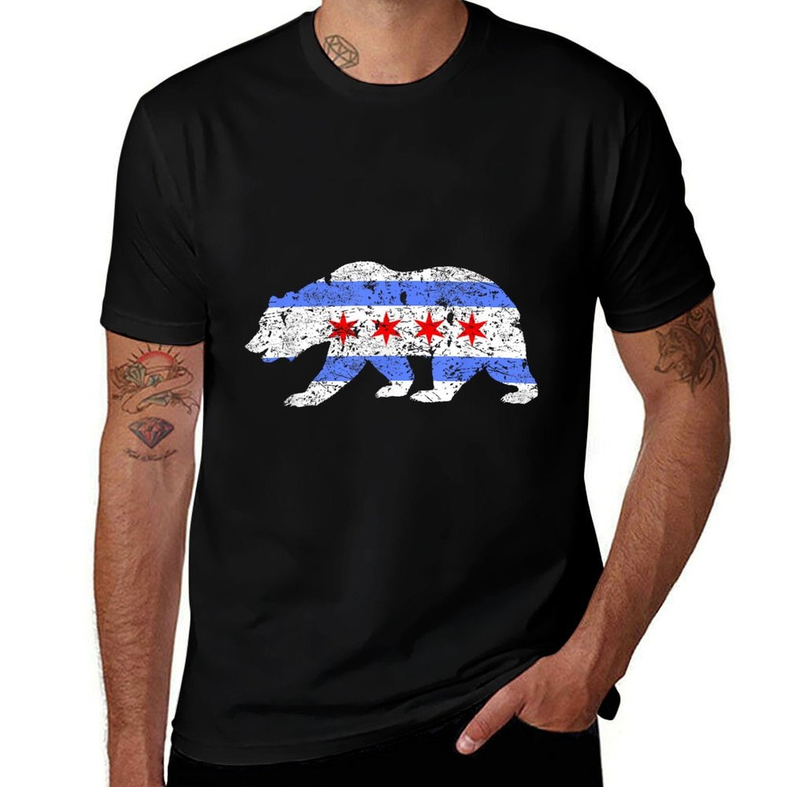 Chicago City Distressed Bear Gift  Heathered Texture T-Shirt